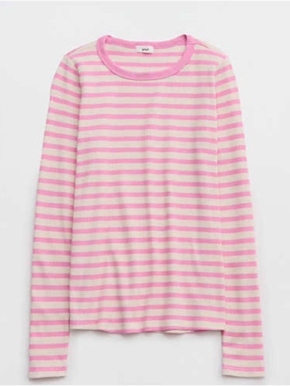 aerie Pink and Cream Striped Long Sleeve Waffle Tee
